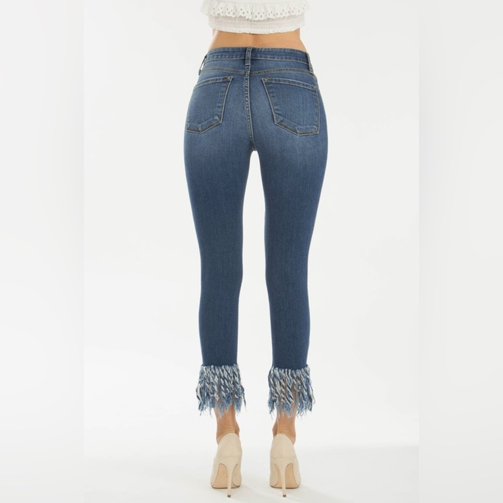 KanCan Ankle Length Distressed High Rise Skinny Jeans With Raw Frayed Hem Sz 13 - Picture 2 of 13
